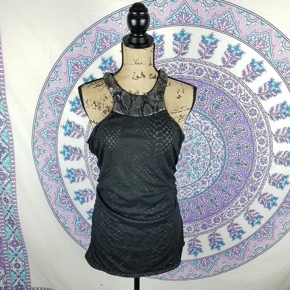 Womens Express high neck sequin snakeskin tank top